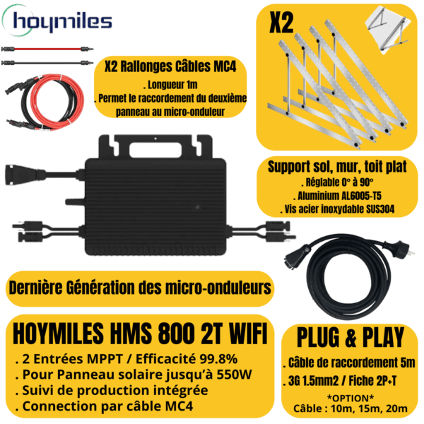 micro onduleur hoymiles hms 800 2t wifi pour kit solaire plug and play