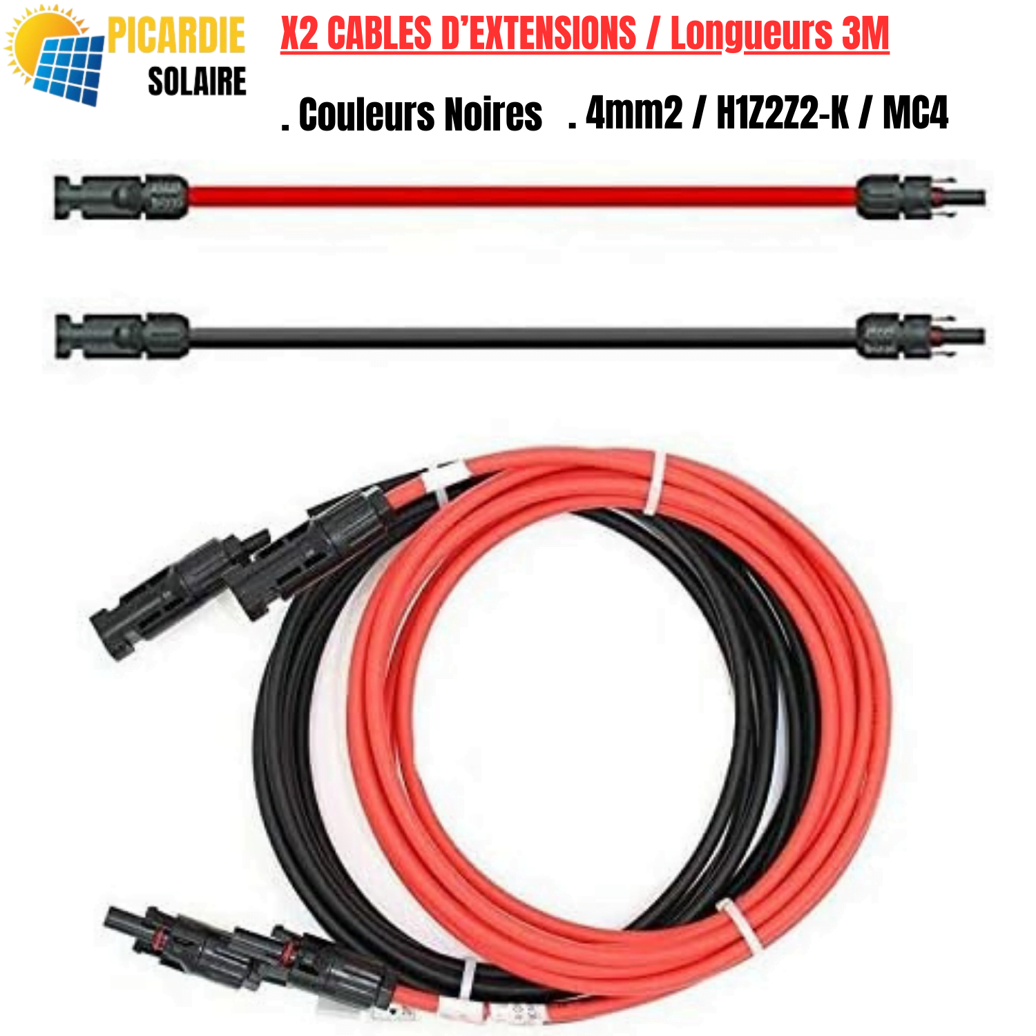 Connecteur Solaire En Y - Câble 4mm² Rouge Et Noir, Compatible MC4 - Pour Panneaux Photovoltaïques