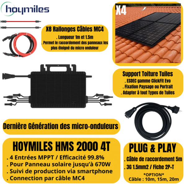 micro onduleur hoymiles hms 2000 4t wifi pour kit solaire plug and play