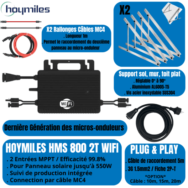 kit solaire plug and play 2 panneaux avec support sol 900w