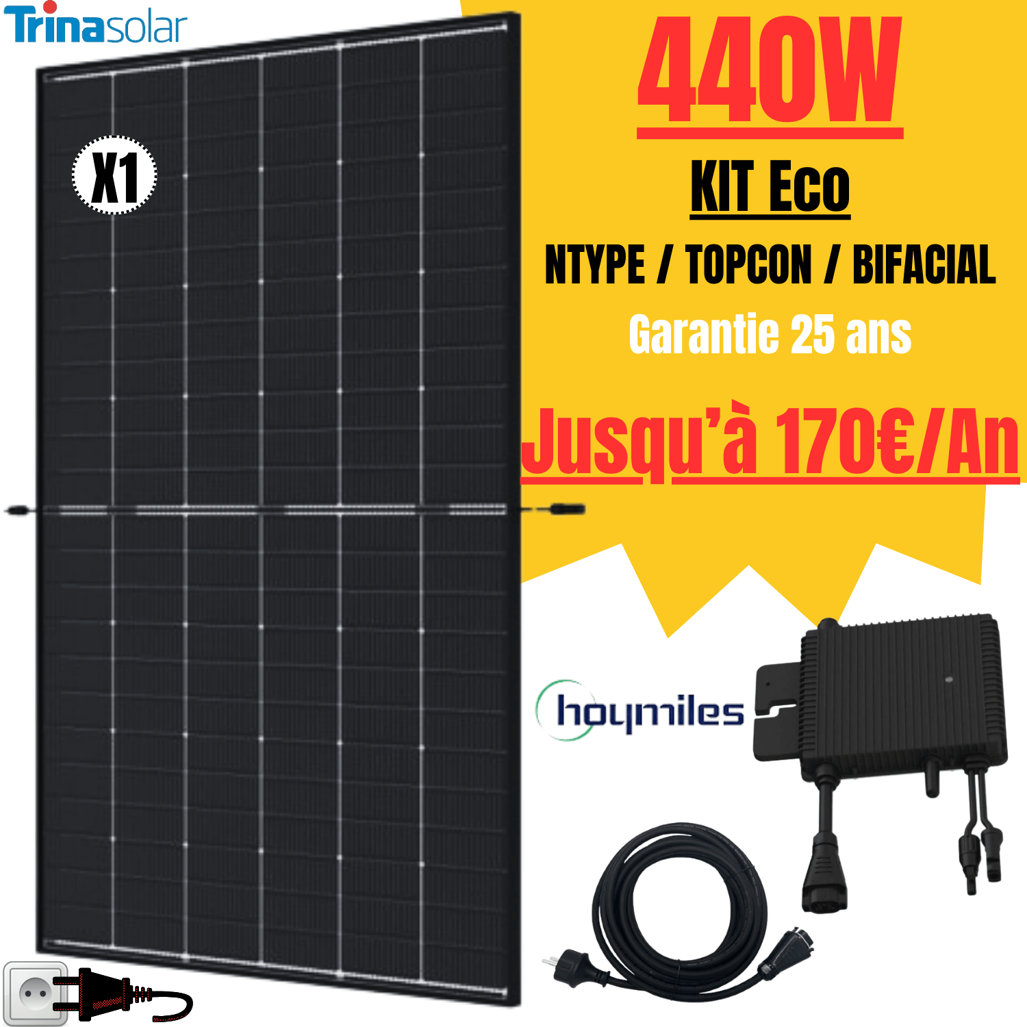 Kit Panneau Solaire 1200W Plug And Play - Monocristallin, 12V, Pour Maison