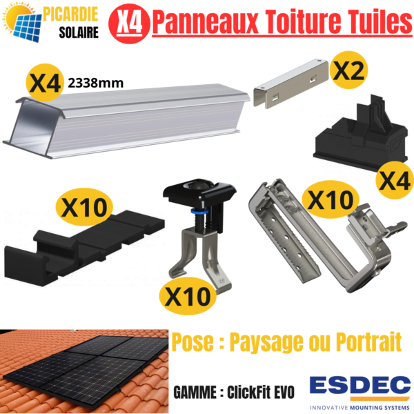 kit solaire plug and play avec support de fixation pour toit en tuile Esdec ClickFit Evo