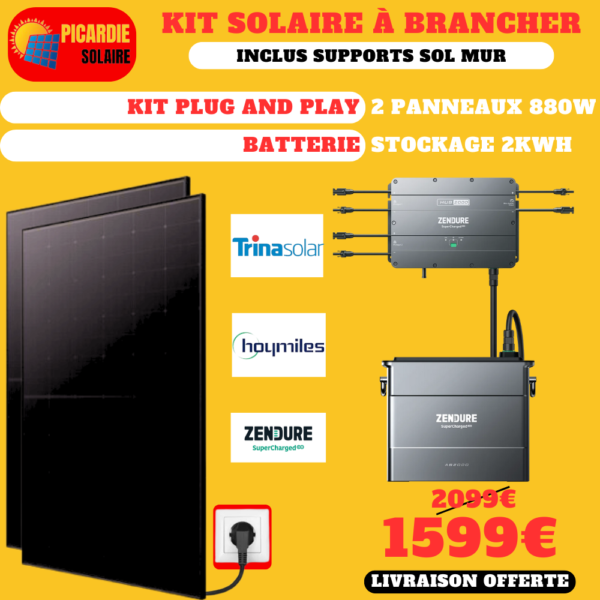 kit solaire a brancher sur prise de courant kit avec batterie zendure ab2000 + 2 panneau 440w